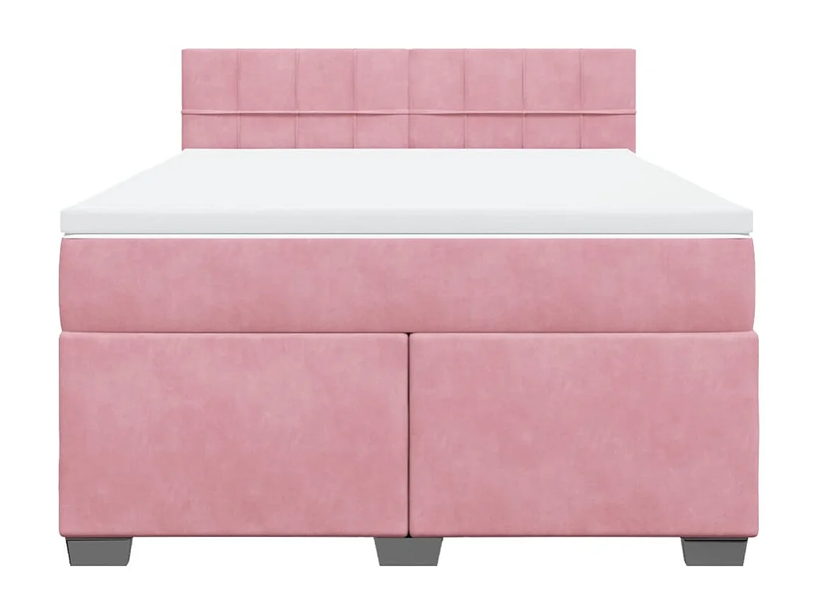 Cama box spring con colchón terciopelo rosa oscuro 140x200 cm