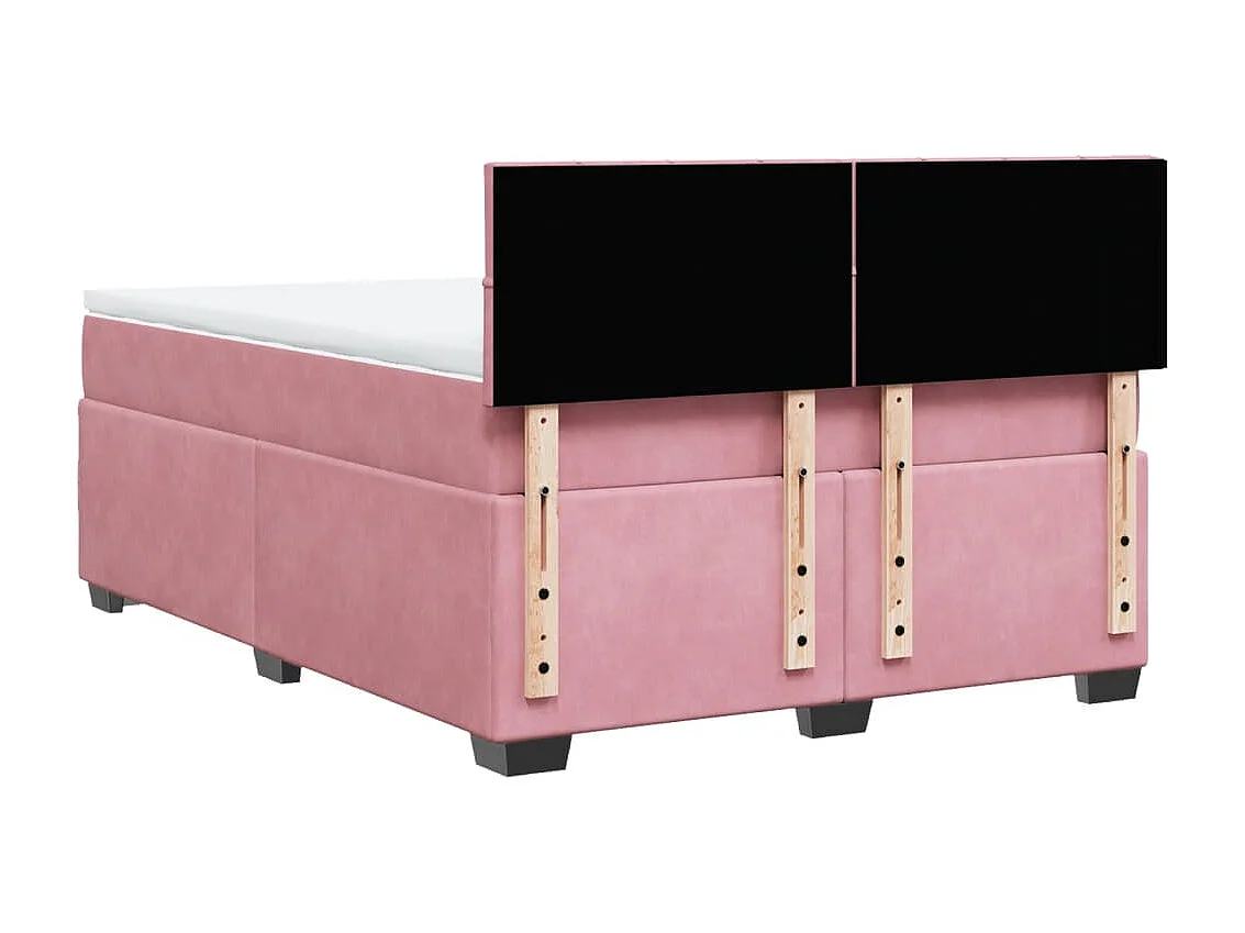 Cama box spring con colchón terciopelo rosa oscuro 140x200 cm