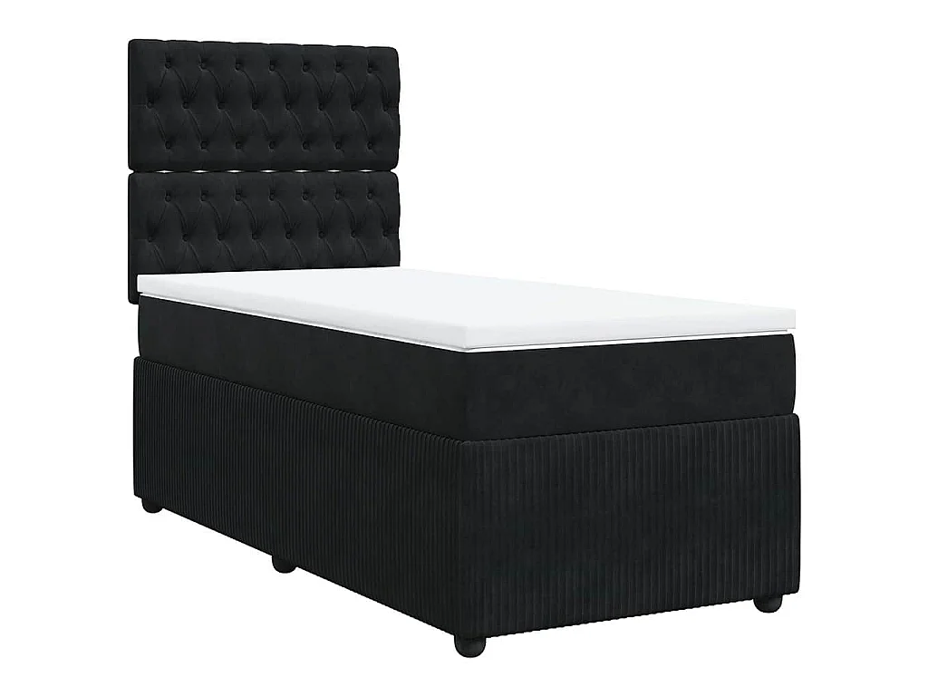 Cama box spring con colchón terciopelo negro 80x200 cm