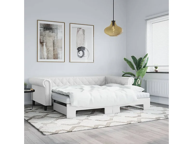 Sofá-cama com gavetão 90x200 cm couro artificial branco