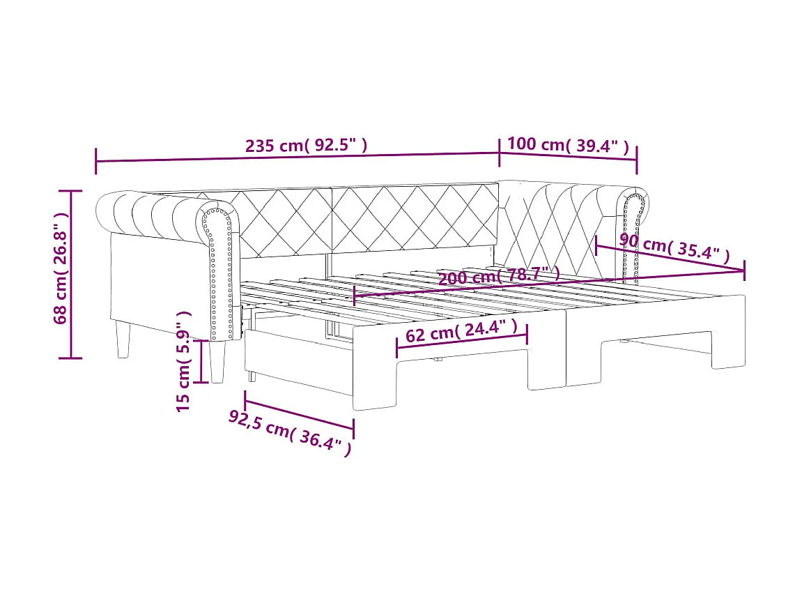 Sofá-cama com gavetão 90x200 cm couro artificial branco