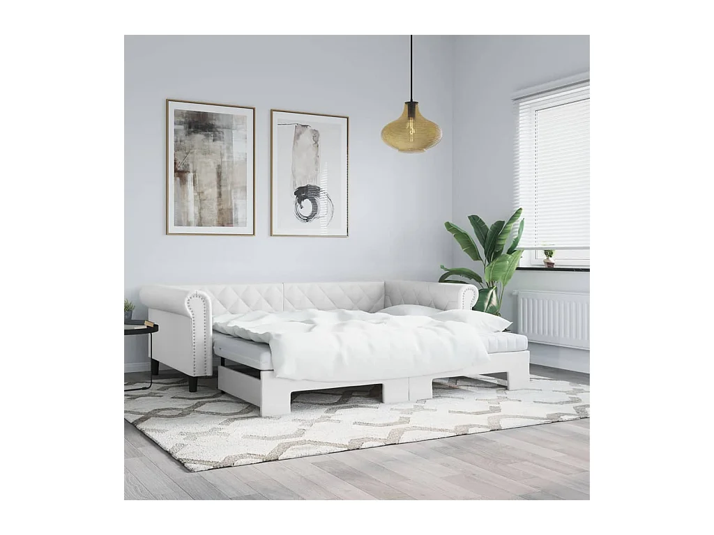 Lit de jour avec gigogne sans matelas blanc 90x200 cm