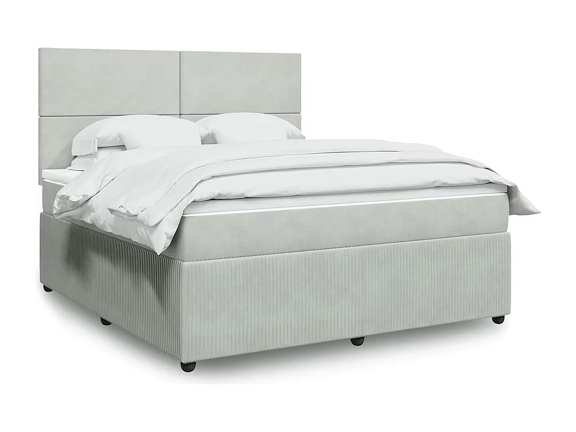 Cama box spring con colchón terciopelo gris claro 180x200 cm