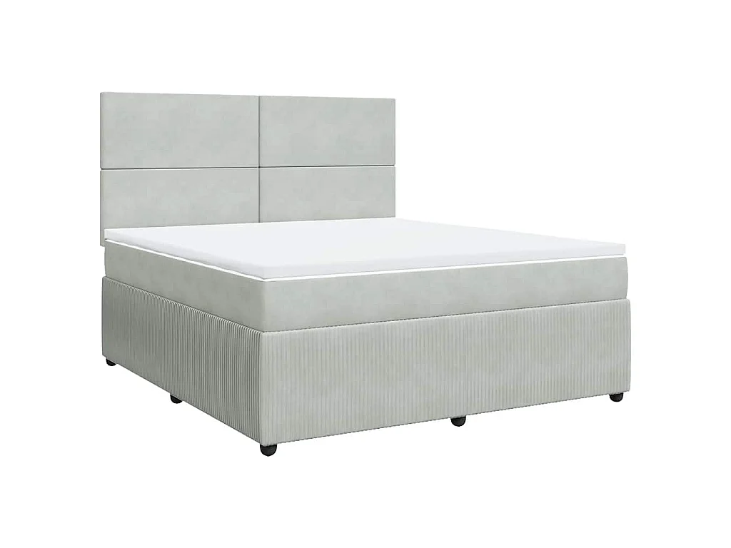 Cama box spring con colchón terciopelo gris claro 180x200 cm