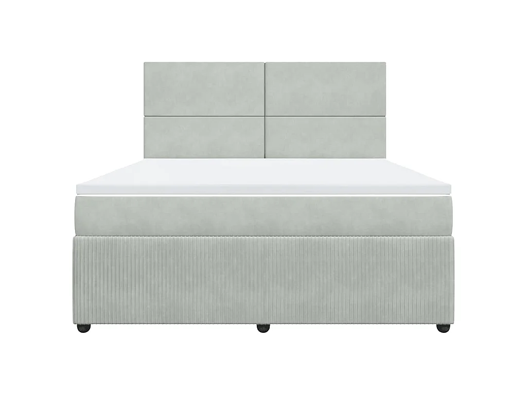 Cama box spring con colchón terciopelo gris claro 180x200 cm