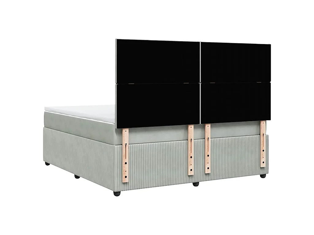 Cama box spring con colchón terciopelo gris claro 180x200 cm