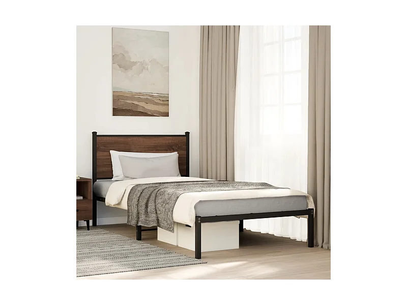 Cadre de lit en métal sans matelas chêne marron 100x190 cm