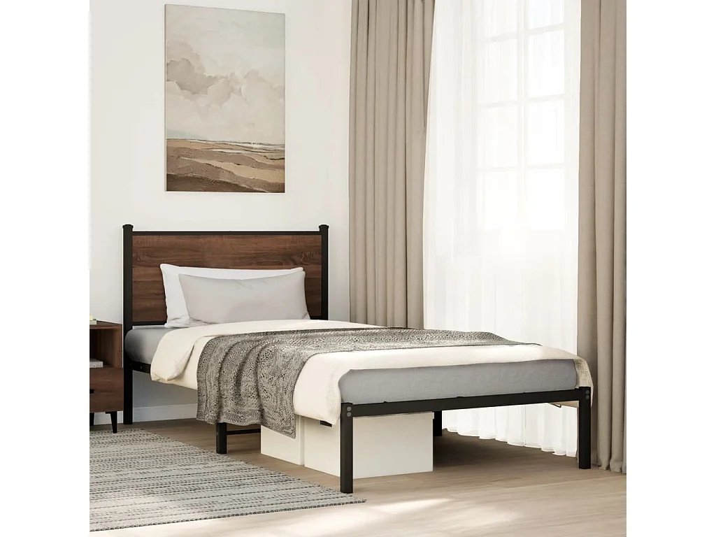 Cadre de lit en métal sans matelas chêne marron 100x190 cm