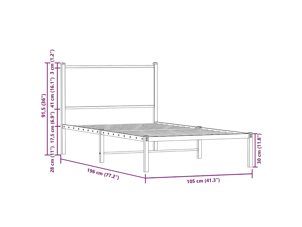 Cadre de lit en métal sans matelas chêne marron 100x190 cm