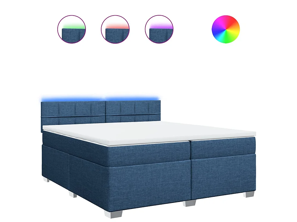 Cama box spring con colchón tela azul 200x200 cm