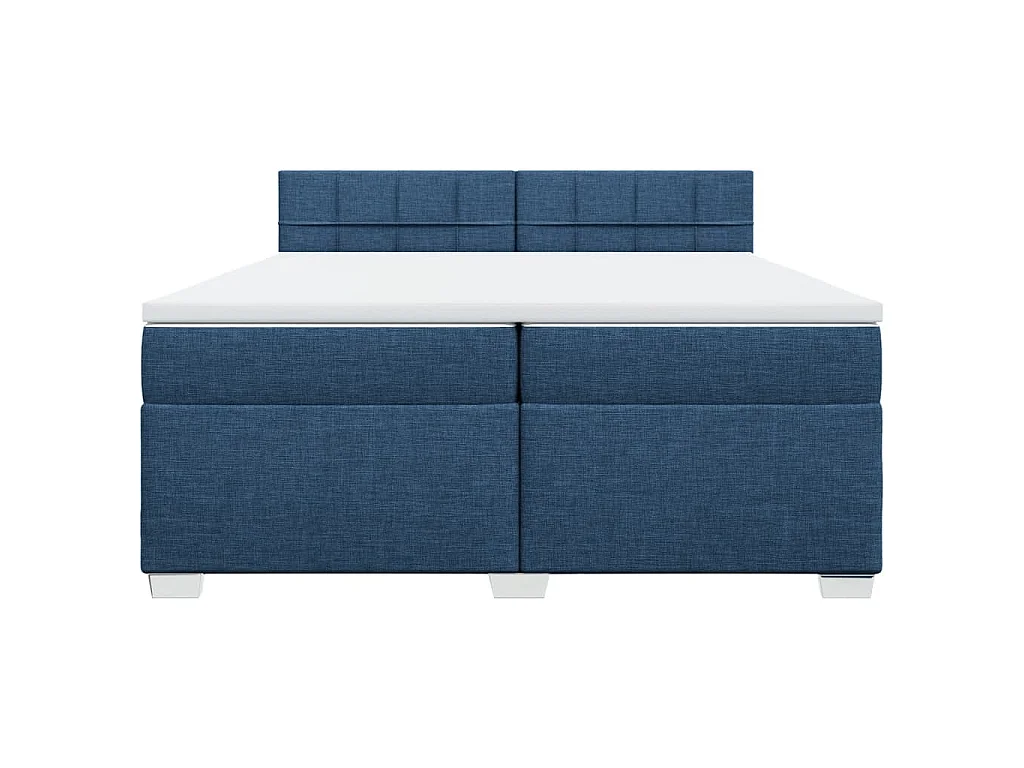 Cama box spring con colchón tela azul 200x200 cm