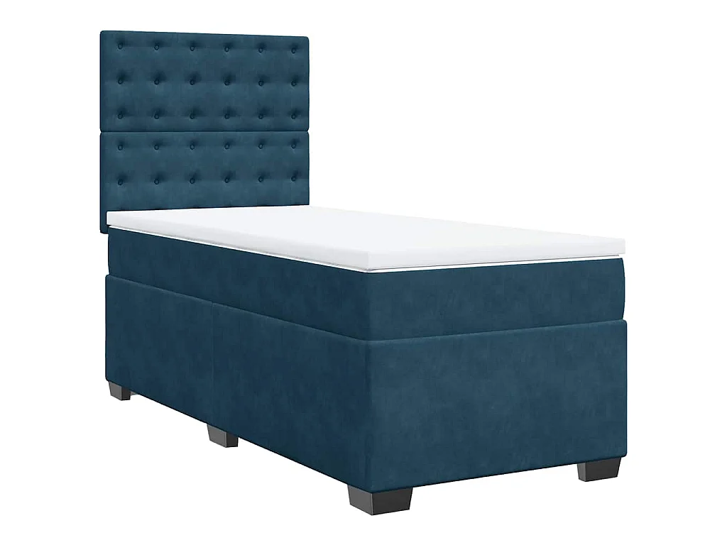 Cama box spring con colchón terciopelo azul 100x200 cm