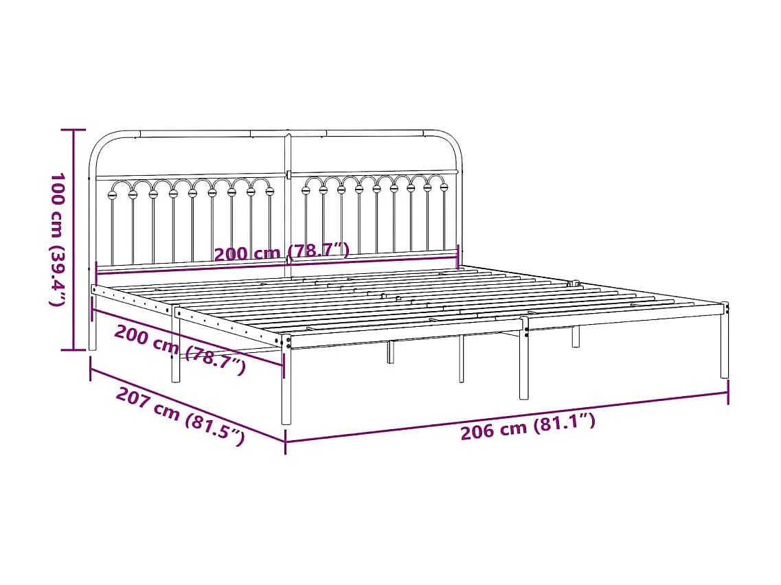 Bedframe met hoofdbord metaal wit 200x200 cm