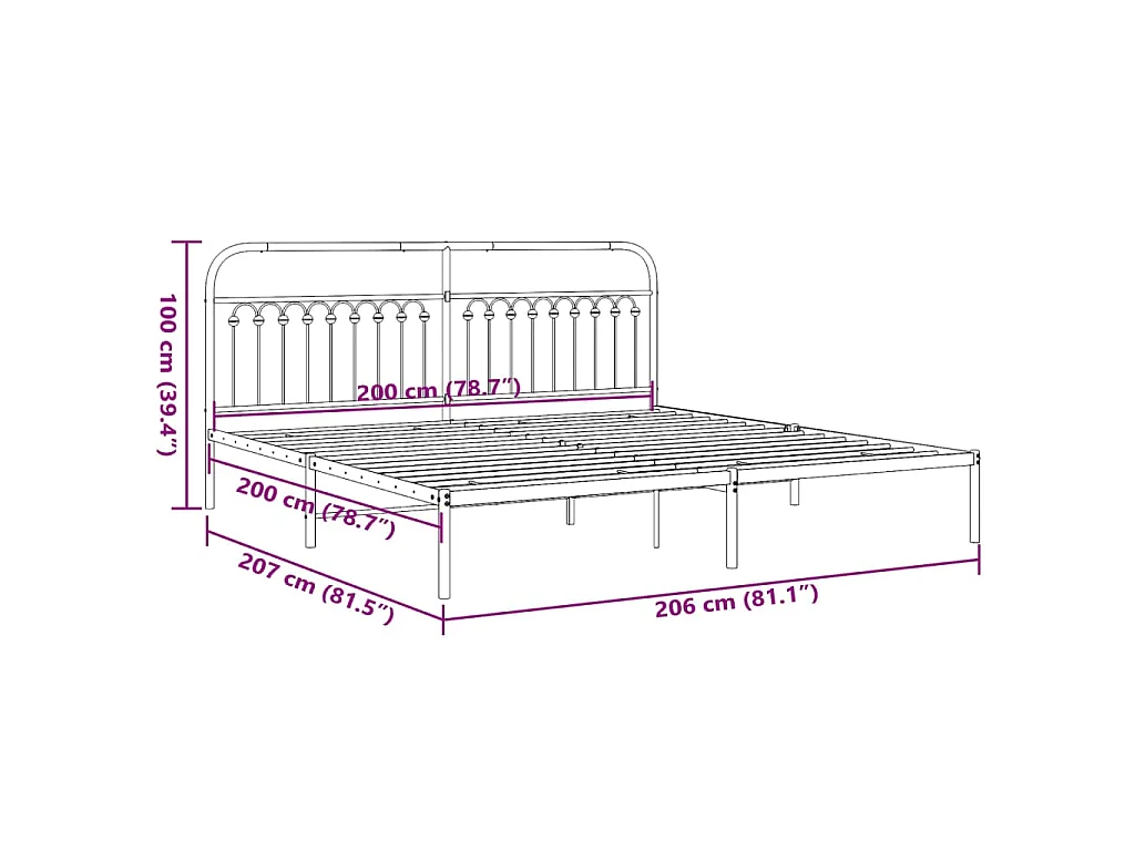 Estructura cama sin colchón con cabecero metal blanco 200x200cm