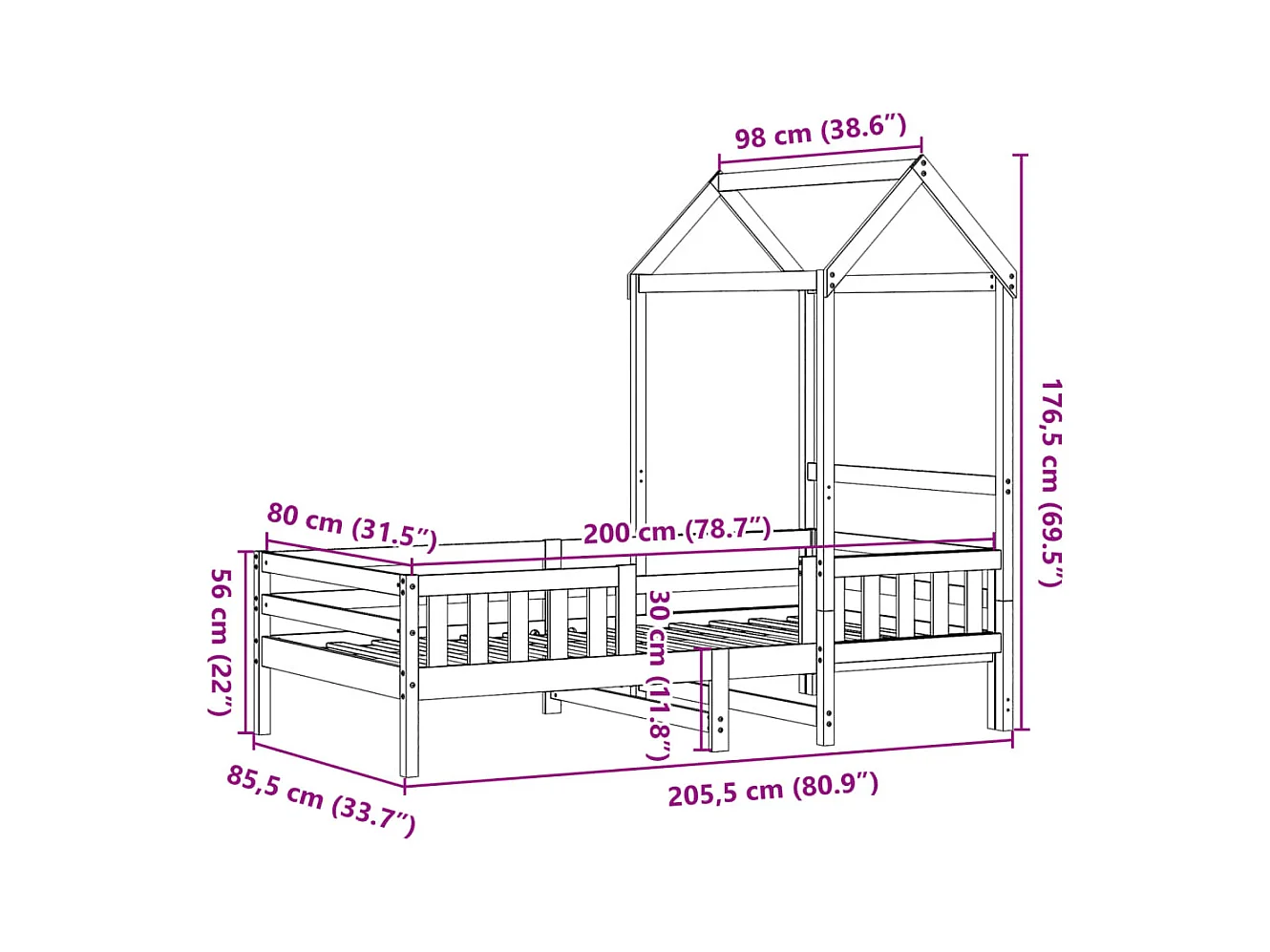 Bedframe met huisje massief grenenhout wit 80x200 cm