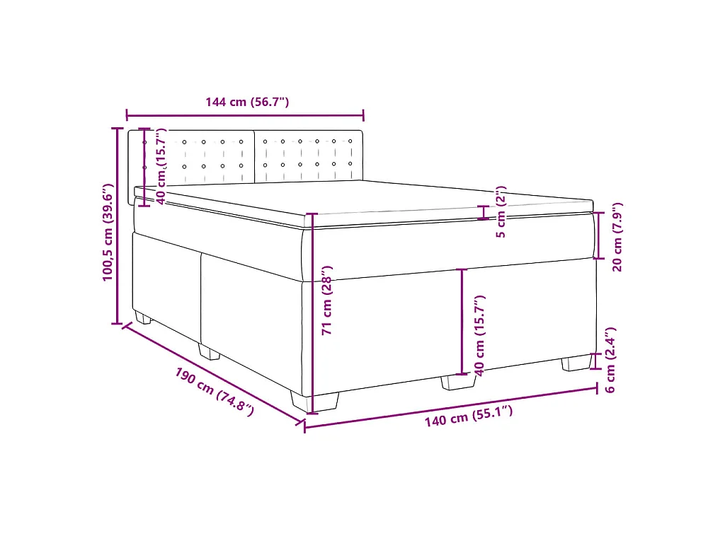 Sommier à lattes de lit avec matelas Gris clair 140x190cm Tissu