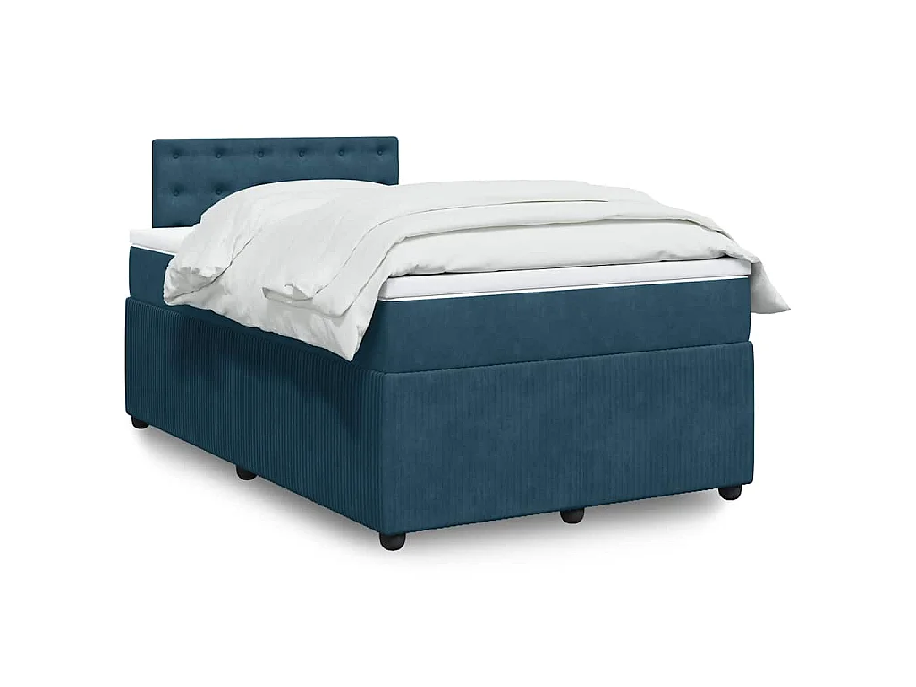 Cama box spring con colchón terciopelo azul 120x200 cm