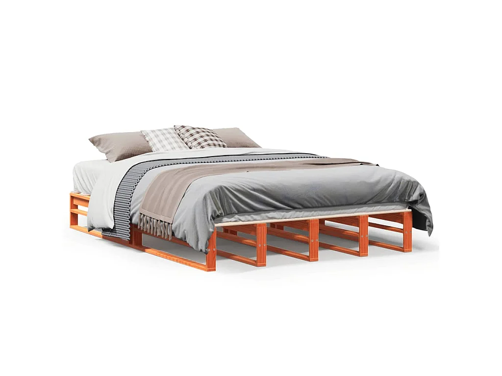 Cadre de lit sans matelas cire marron 140x190cm bois pin massif