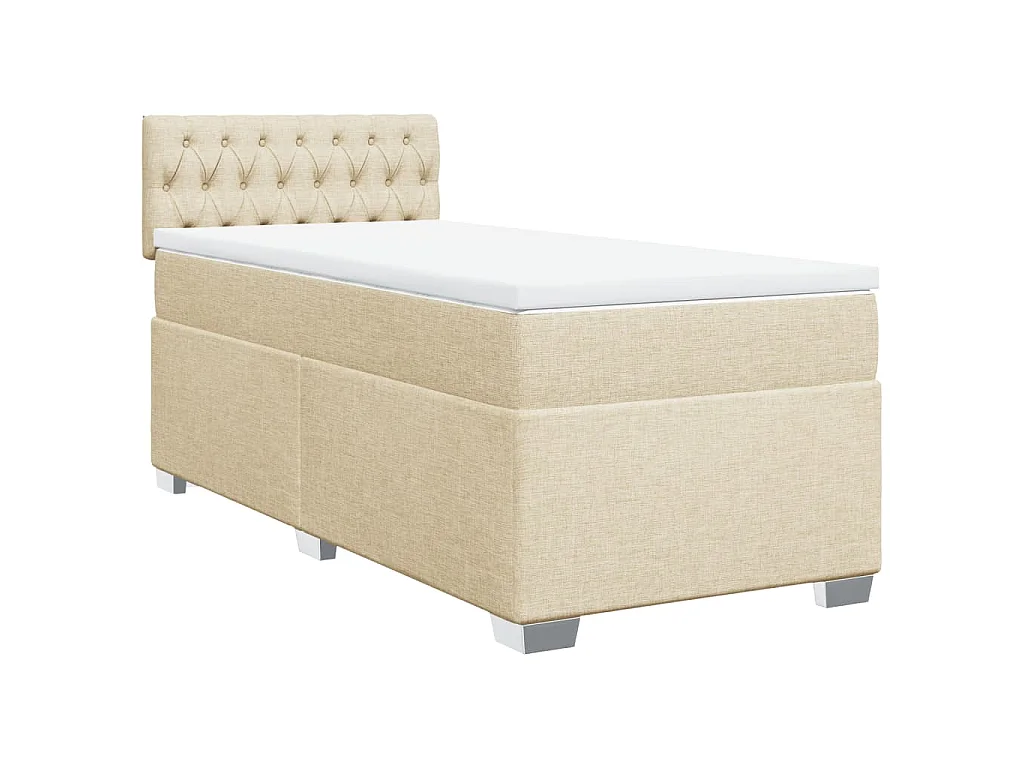 Cama box spring con colchón tela color crema 100x200 cm
