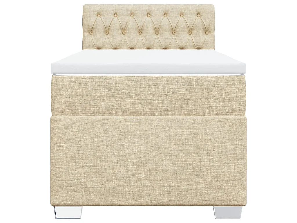 Cama box spring con colchón tela color crema 100x200 cm