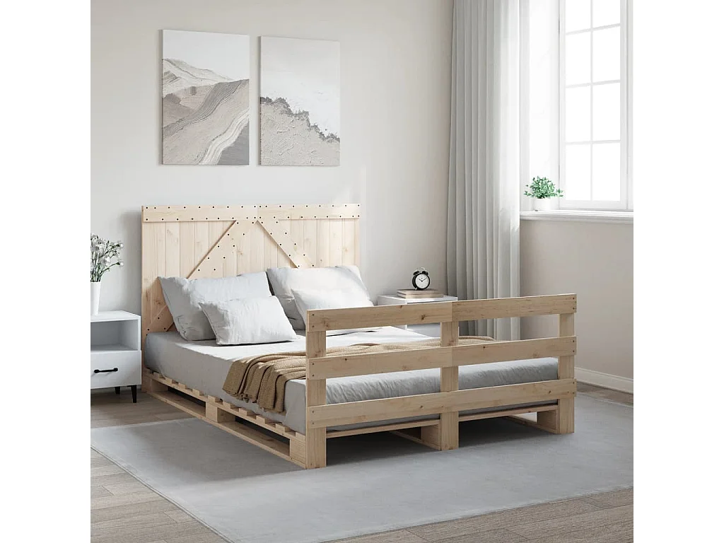 Bedframe met hoofdbord massief grenenhout 160x200 cm