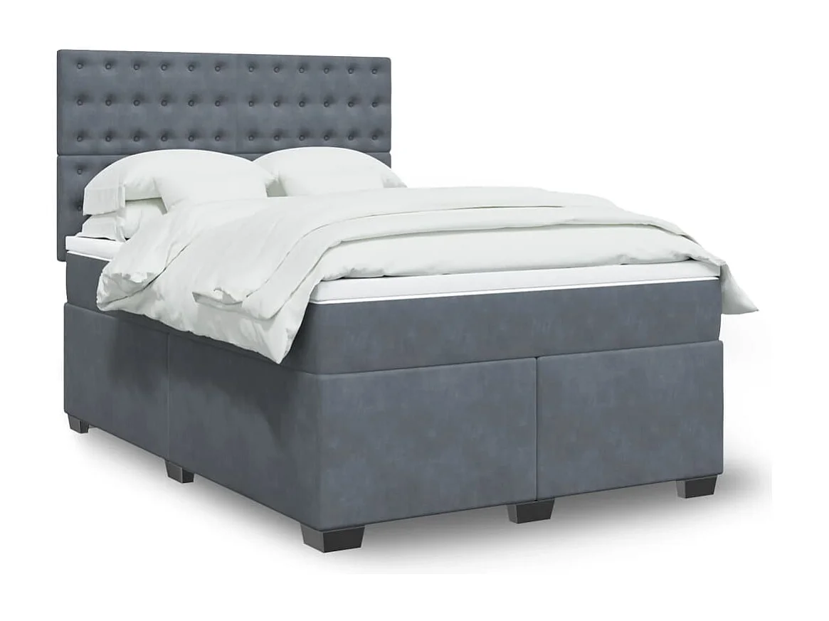 Cama box spring con colchón terciopelo gris oscuro 140x200 cm