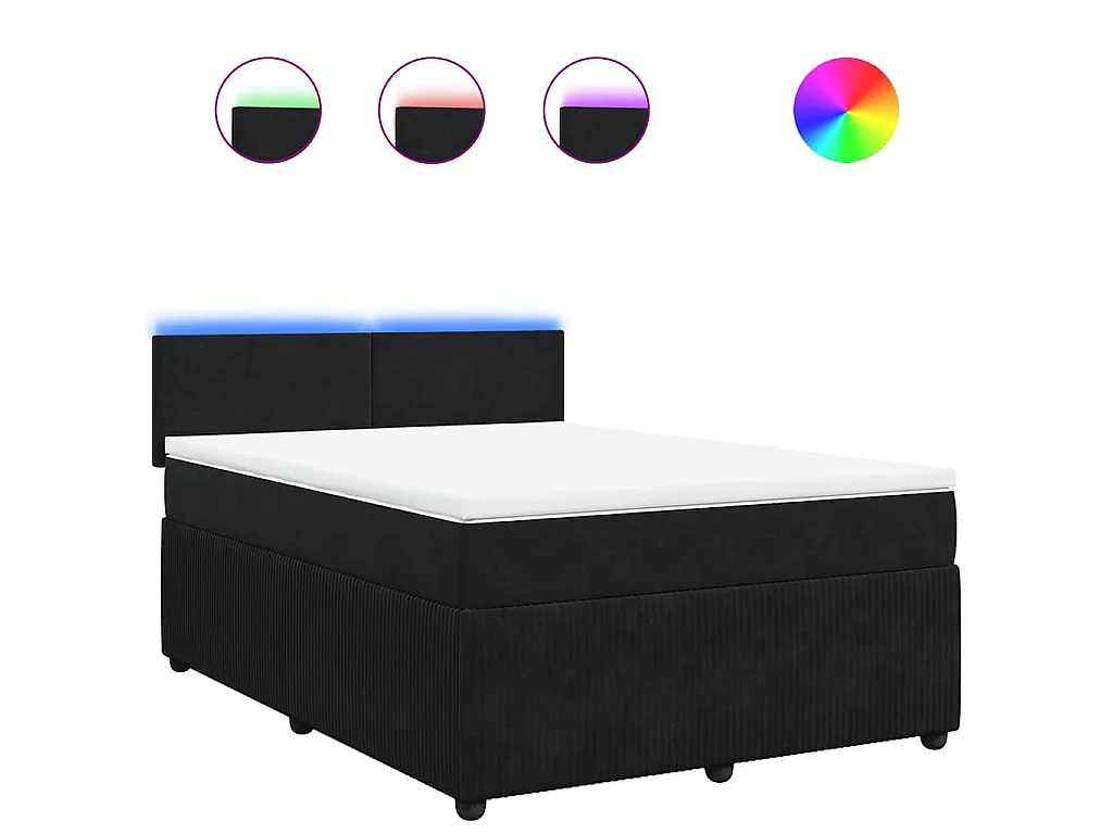 Cama box spring con colchón terciopelo negro 140x200 cm