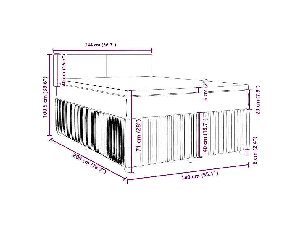 Cama box spring con colchón terciopelo negro 140x200 cm