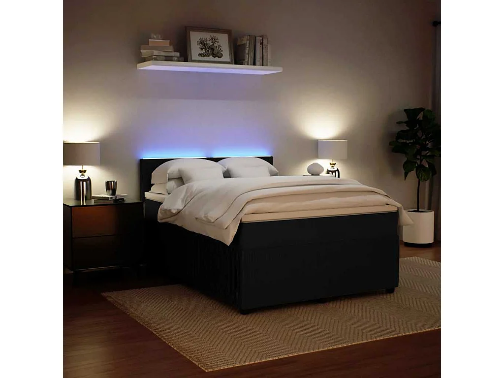 Cama box spring con colchón terciopelo negro 140x200 cm