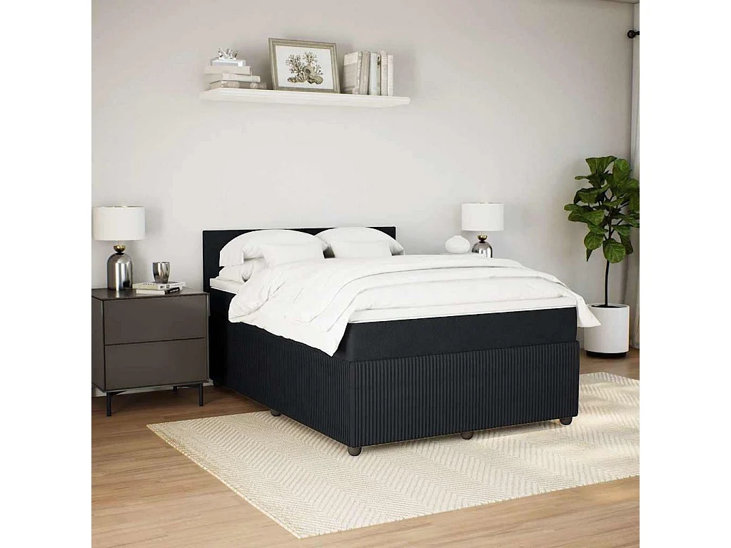 Cama box spring con colchón terciopelo negro 140x200 cm