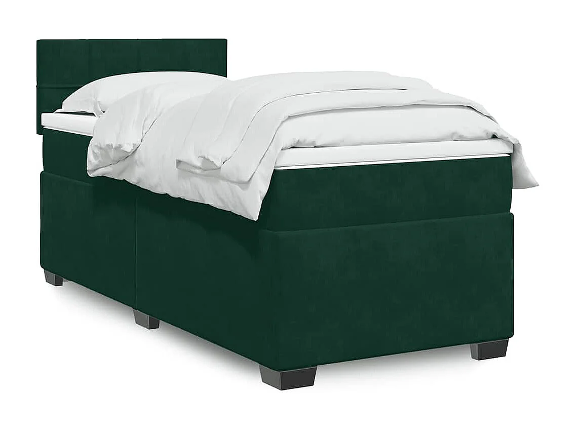 Cama box spring con colchón terciopelo verde oscuro 100x200 cm