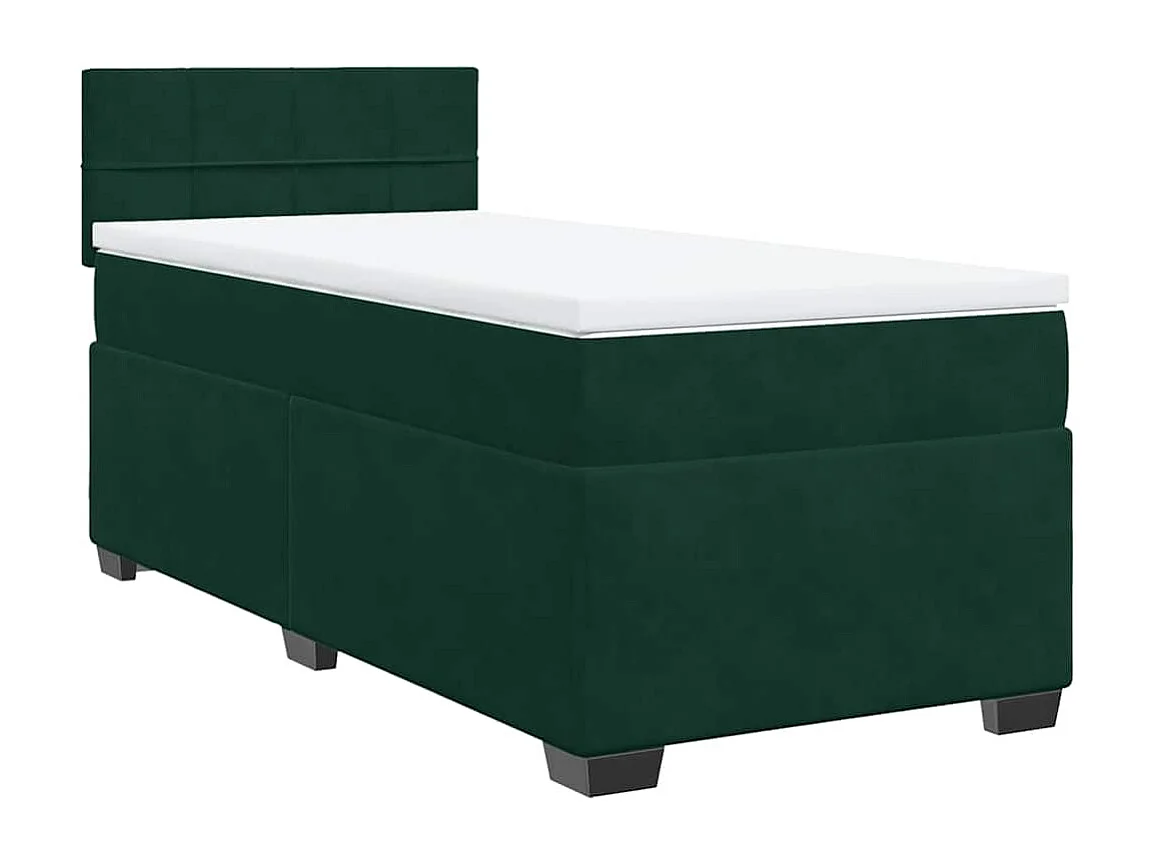 Cama box spring con colchón terciopelo verde oscuro 100x200 cm