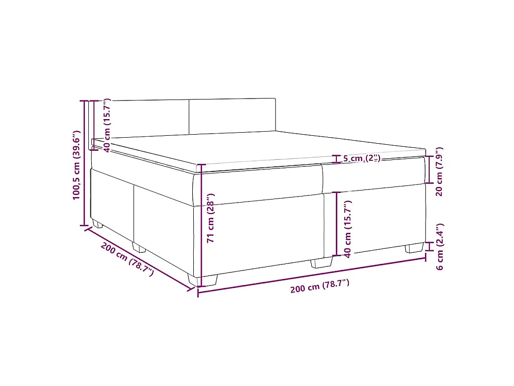 Cama box spring con colchón terciopelo azul oscuro 200x200 cm