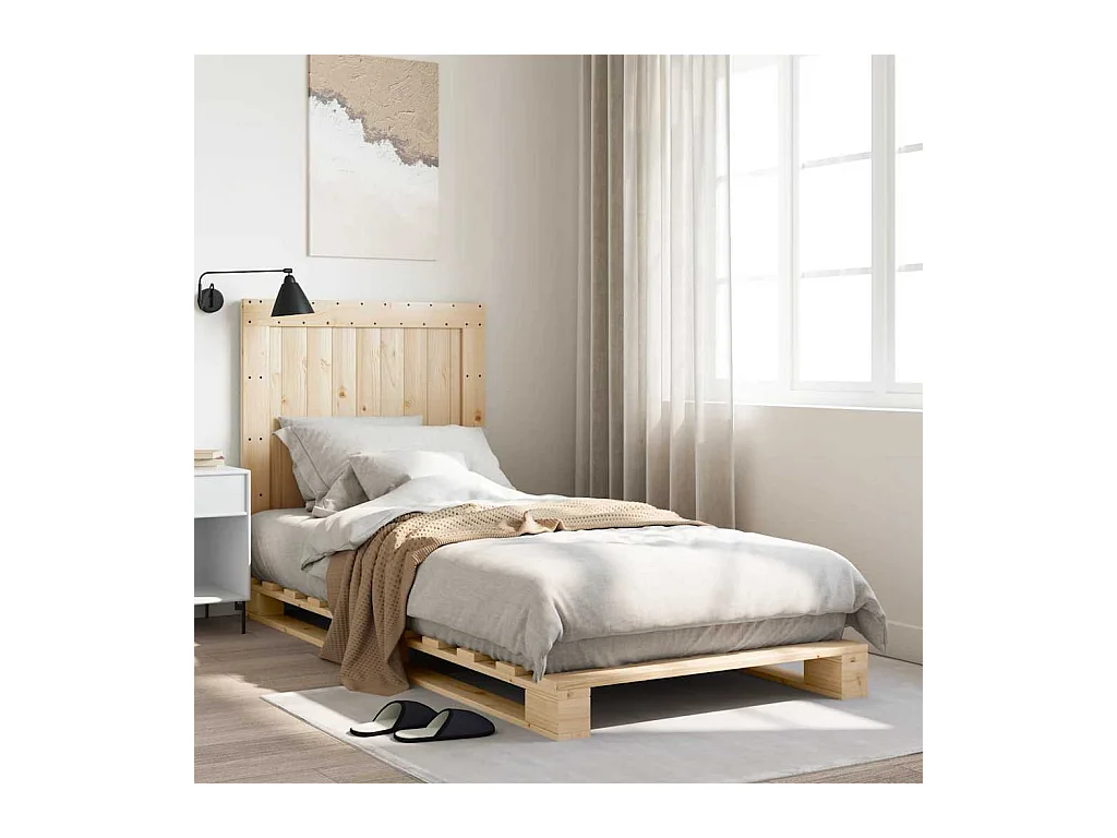 Bedframe met hoofdbord massief grenenhout 90x200 cm
