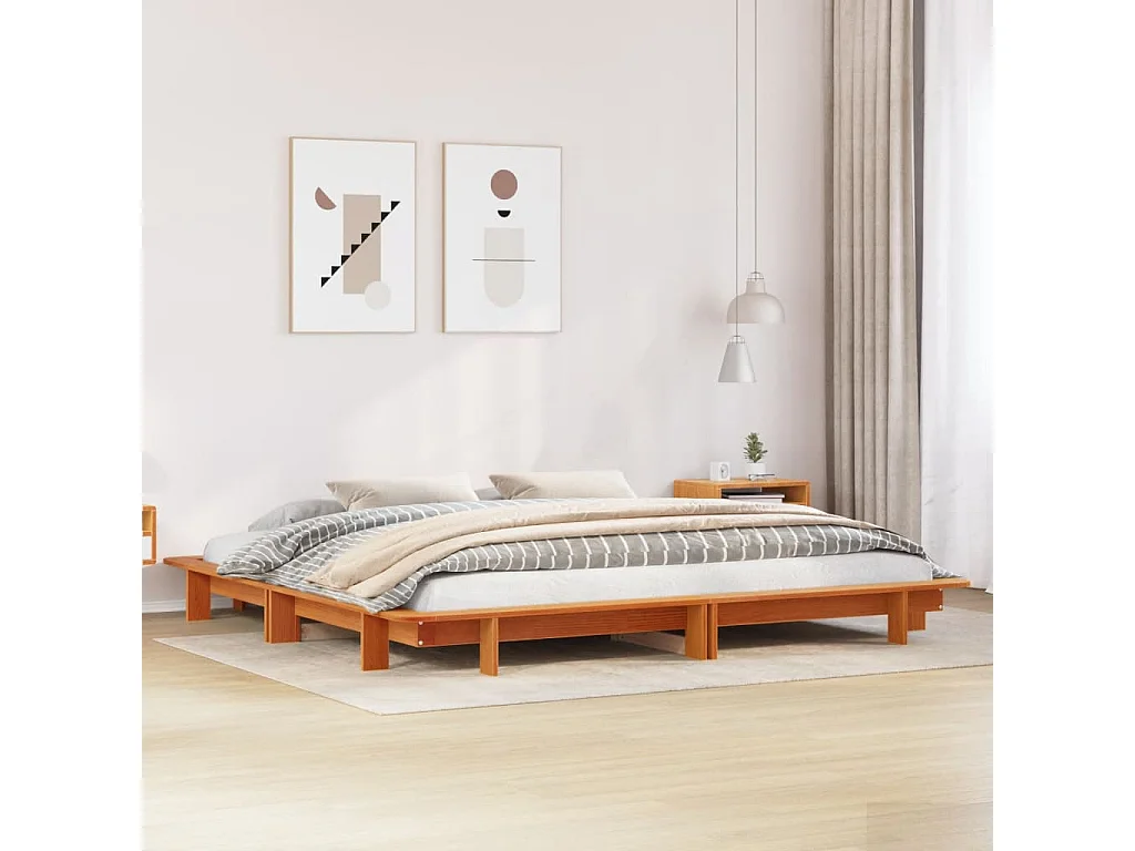 Bedframe zonder matras massief grenenhout wasbruin 180x200 cm