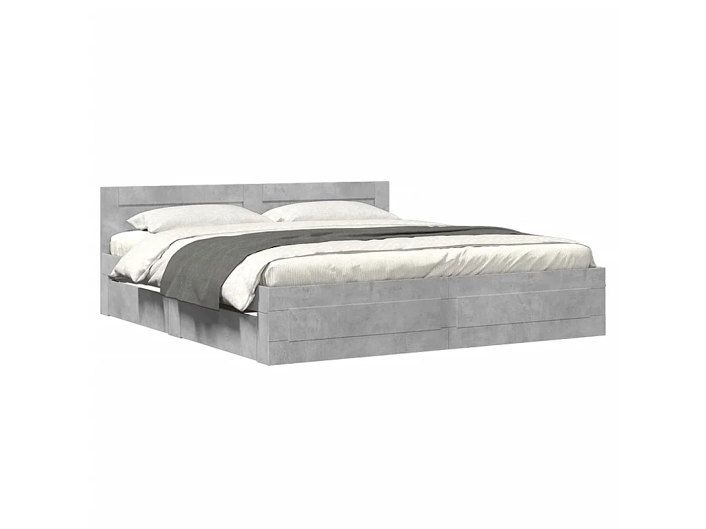 Cadre de lit avec tête de lit sans matelas gris béton 180x200cm