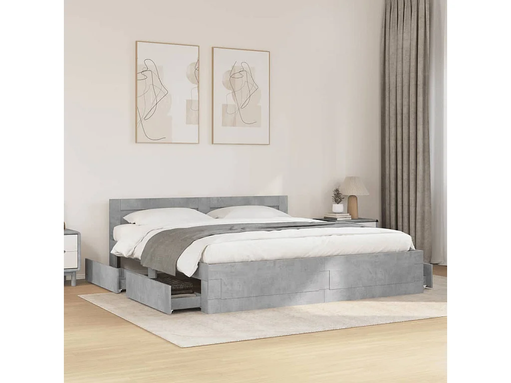 Cadre de lit avec tête de lit sans matelas gris béton 180x200cm