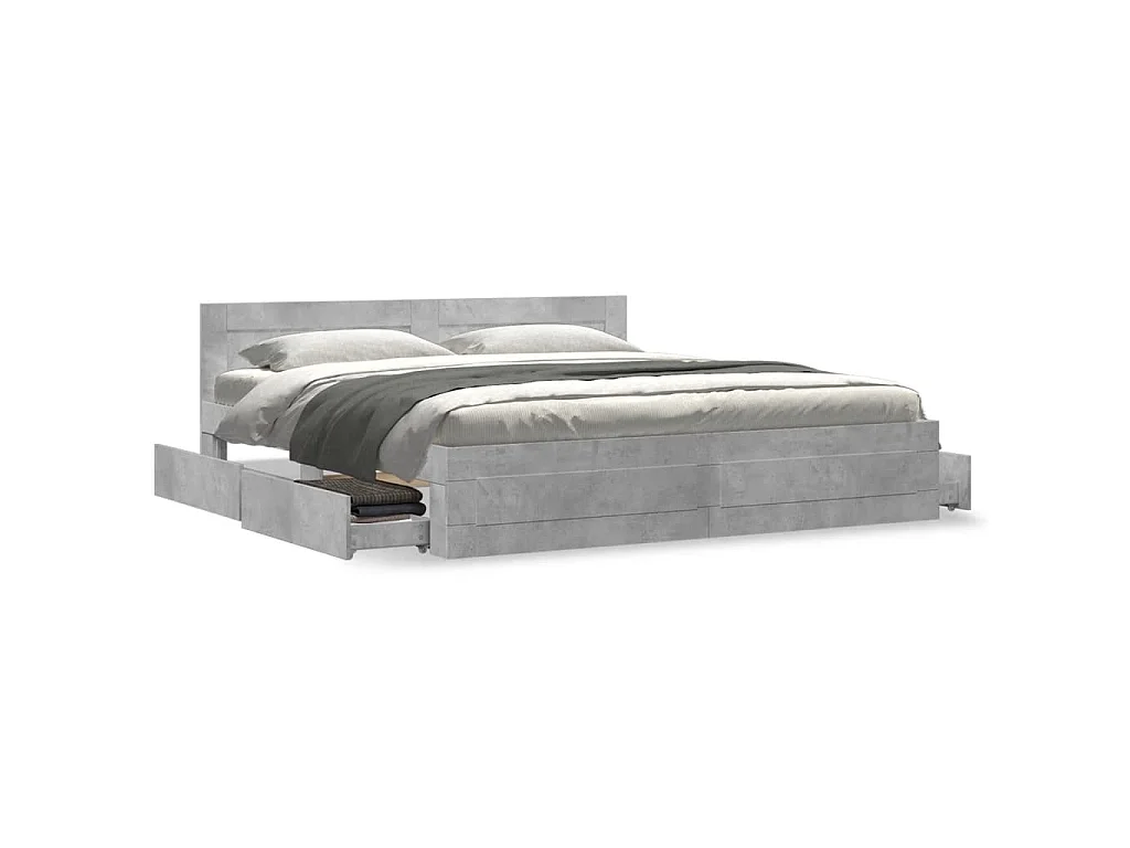 Cadre de lit avec tête de lit sans matelas gris béton 180x200cm