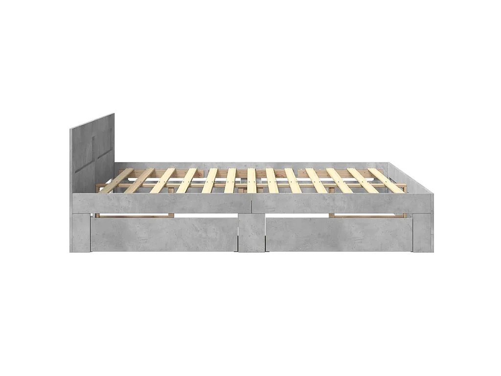 Cadre de lit avec tête de lit sans matelas gris béton 180x200cm