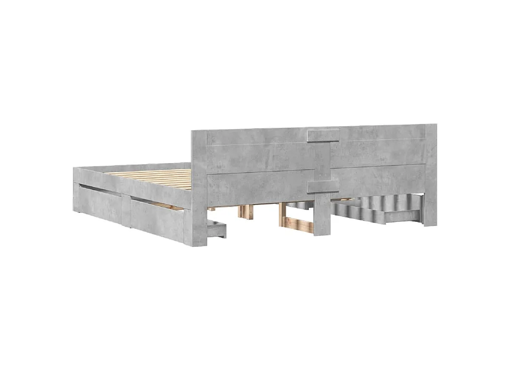 Cadre de lit avec tête de lit sans matelas gris béton 180x200cm