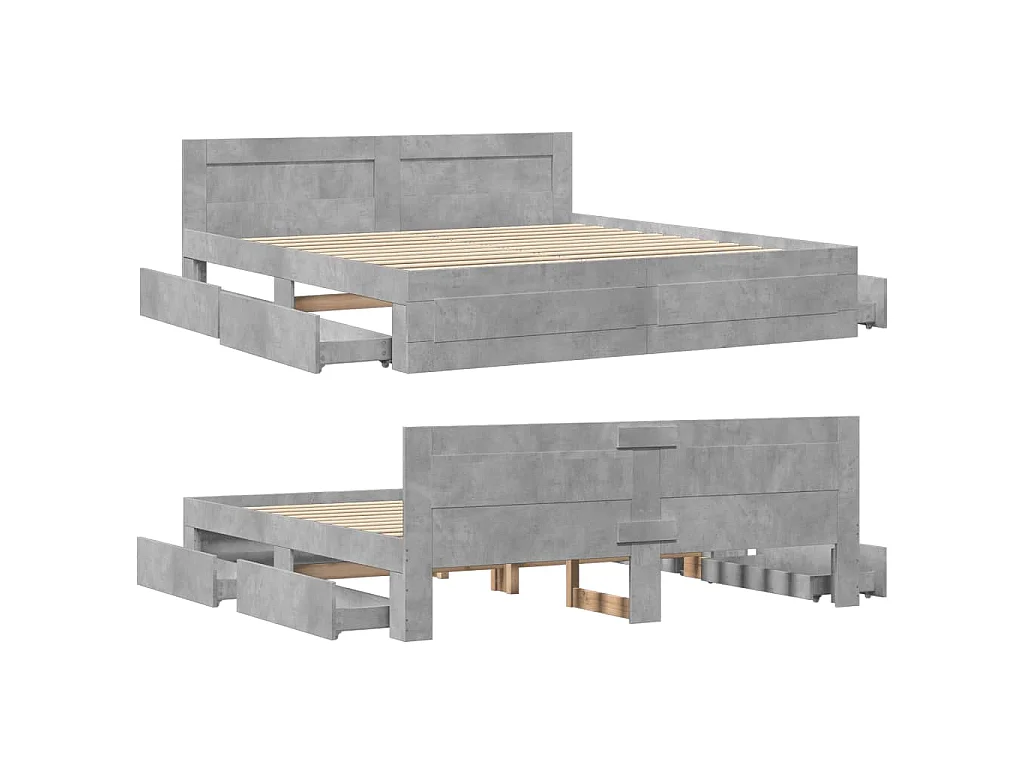 Cadre de lit avec tête de lit sans matelas gris béton 180x200cm