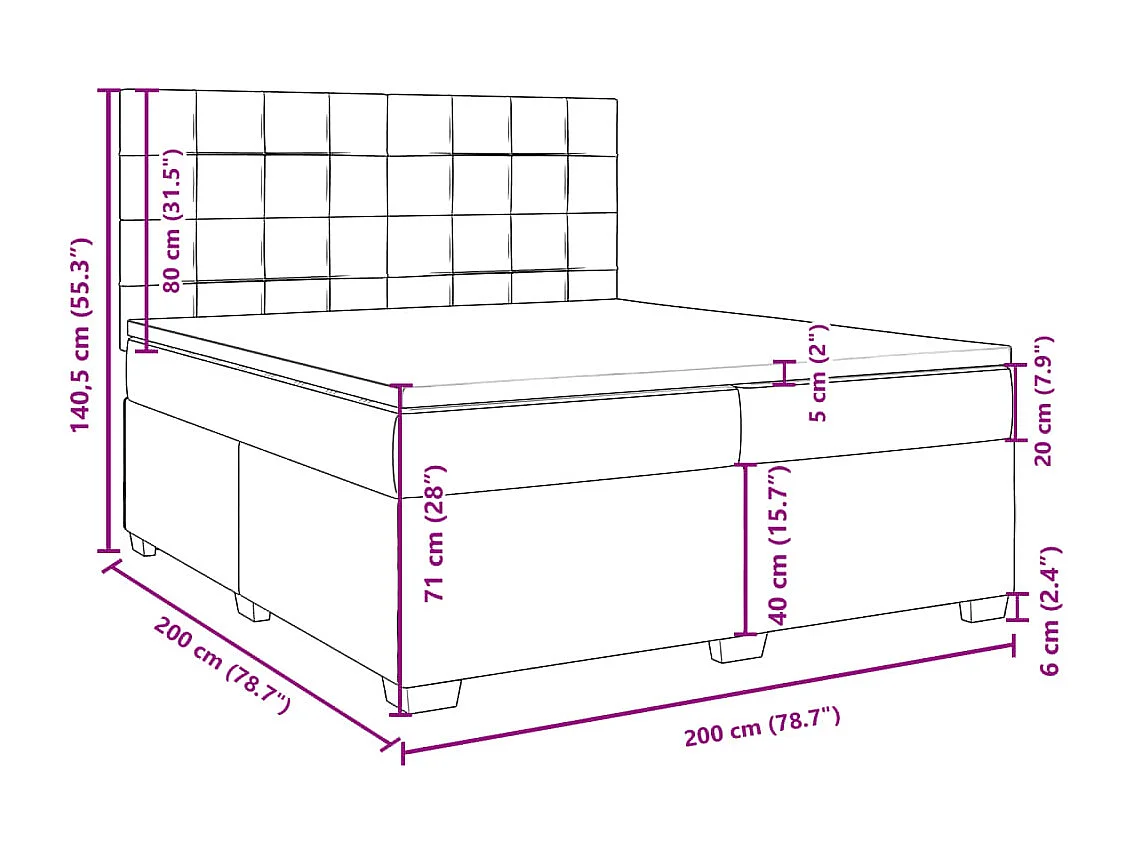 Sommier à lattes de lit avec matelas Gris clair 200x200cm Tissu