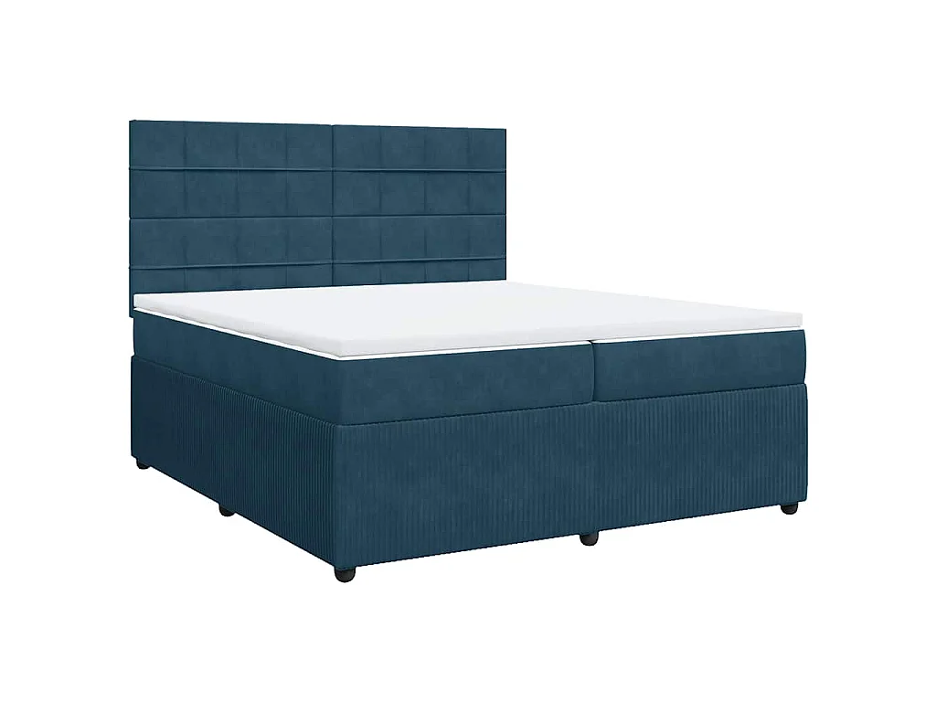Cama box spring con colchón terciopelo azul oscuro 200x200 cm