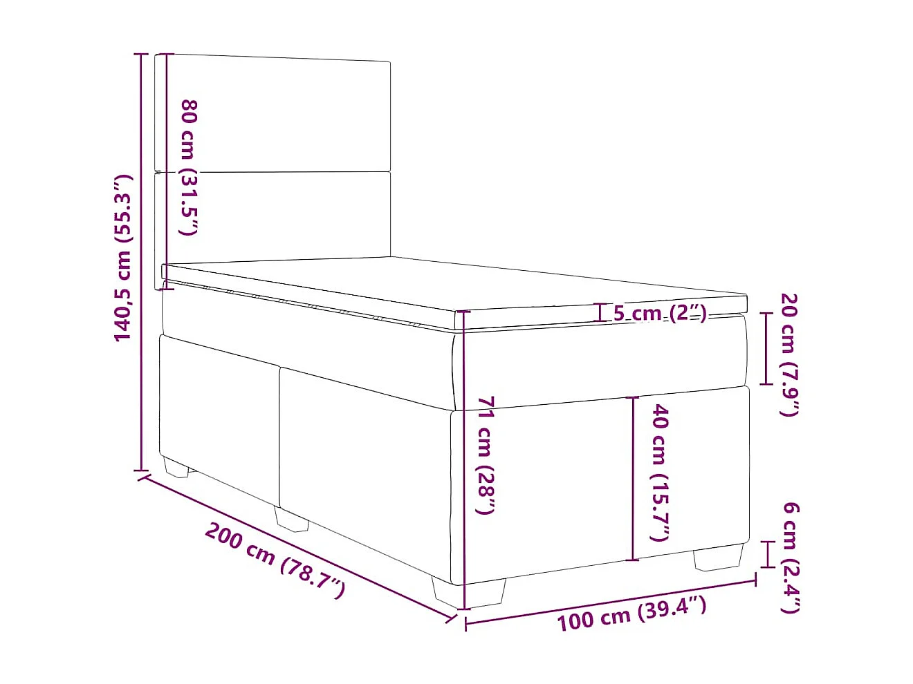 Boxspringbett mit Matratze Rosa 100x200 cm Samt