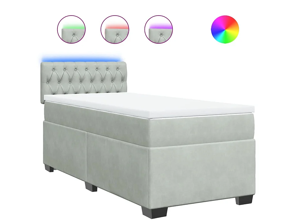 Cama box spring con colchón terciopelo gris claro 100x200 cm