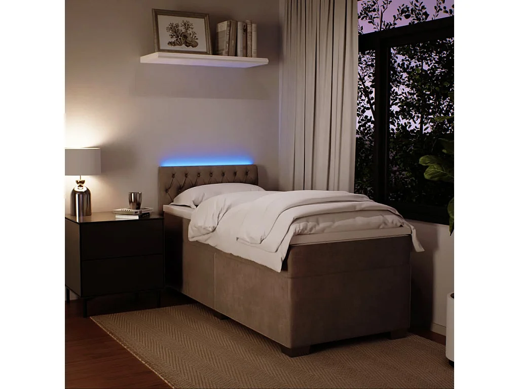 Cama box spring con colchón terciopelo gris claro 100x200 cm