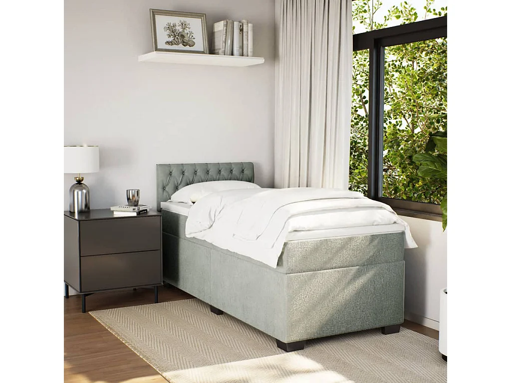 Cama box spring con colchón terciopelo gris claro 100x200 cm