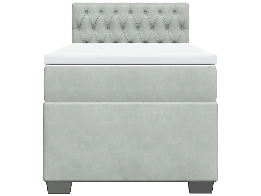 Cama box spring con colchón terciopelo gris claro 100x200 cm