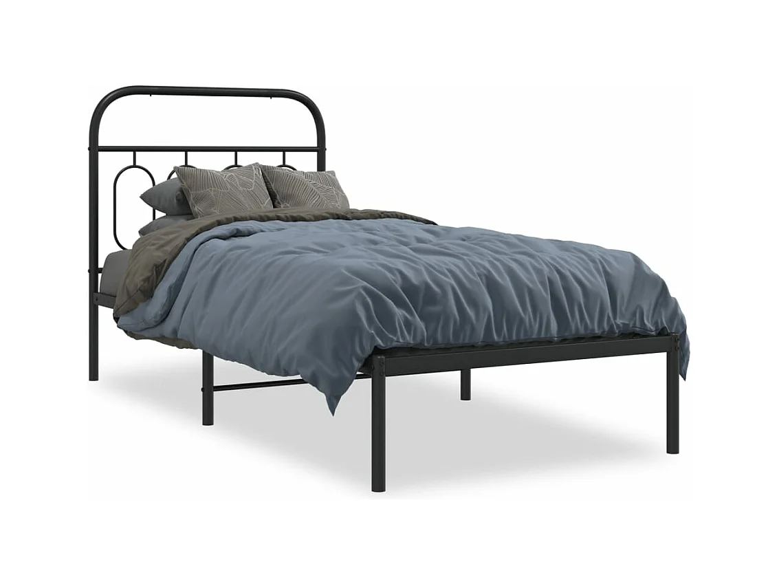 Bedframe met hoofdbord metaal zwart 90x190 cm