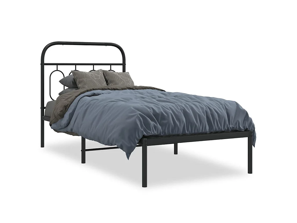 Cadre de lit métal sans matelas avec tête de lit noir 90x190 cm